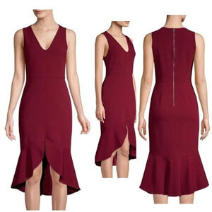 Alice and Olivia Blakesley Split Front Fit and Flare Dress in Bordeaux 4